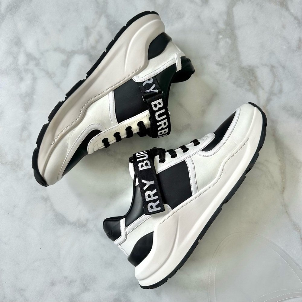 Burberry Ronnie Two Tone Black Optic White Leather Sneakers EU 41 - Picture 9 of 15